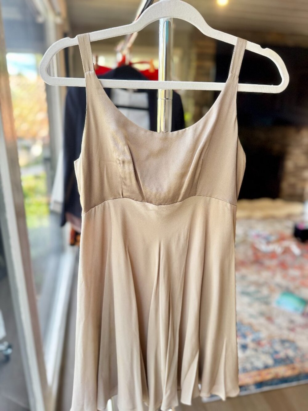 Vintage ODESSA Champagne Satin Slip Mini Dress | Size 2 | Tie Waist | 90s Y2K